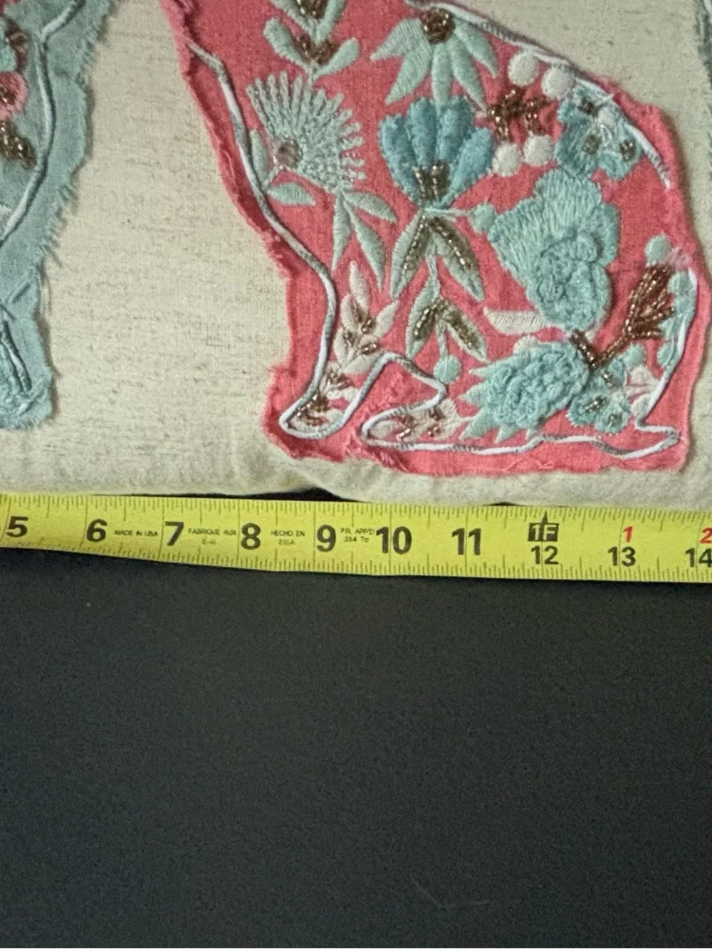 Pier 1 Appliqué Embroidered Rabbit Design Pillow Boho Cottagecore Fringe 20x11